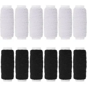 0.75mm Shirring Elastic Craft Cord, 20m Each Spool, Elastic Sewing Thread for Sewing Machine,Shirring Elastic Thread for Sewing, Quilting Knitting Craft Cord,DIY Beading (6 Black+6 White)