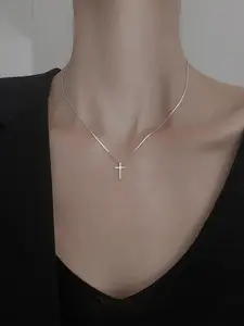 2026 Fashion Easter Simple Cross Charm Pendant Necklace, Cross Necklace, Elegant Plain Thin Cross Link Chain Necklace for Women & Girls, Clavicle Matching Necklace, Versatile Accessory for Parties, Daily Wear