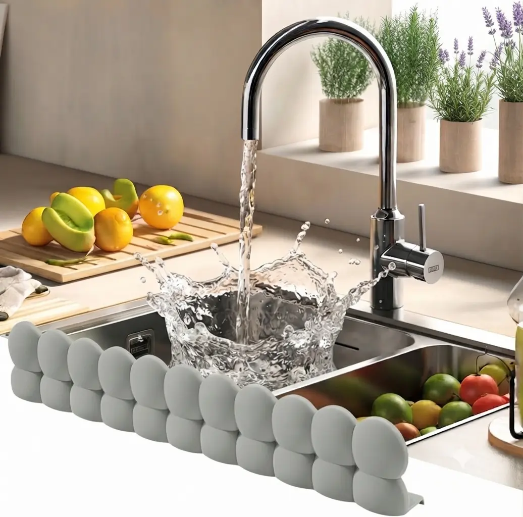Sink Splash Guard for Kitchen Sink, 20" Silicone Faucet Splash Guard with Strong Suction Cups, Keep Countertops Dry, Splash Catcher for Kitchen & Bathroom