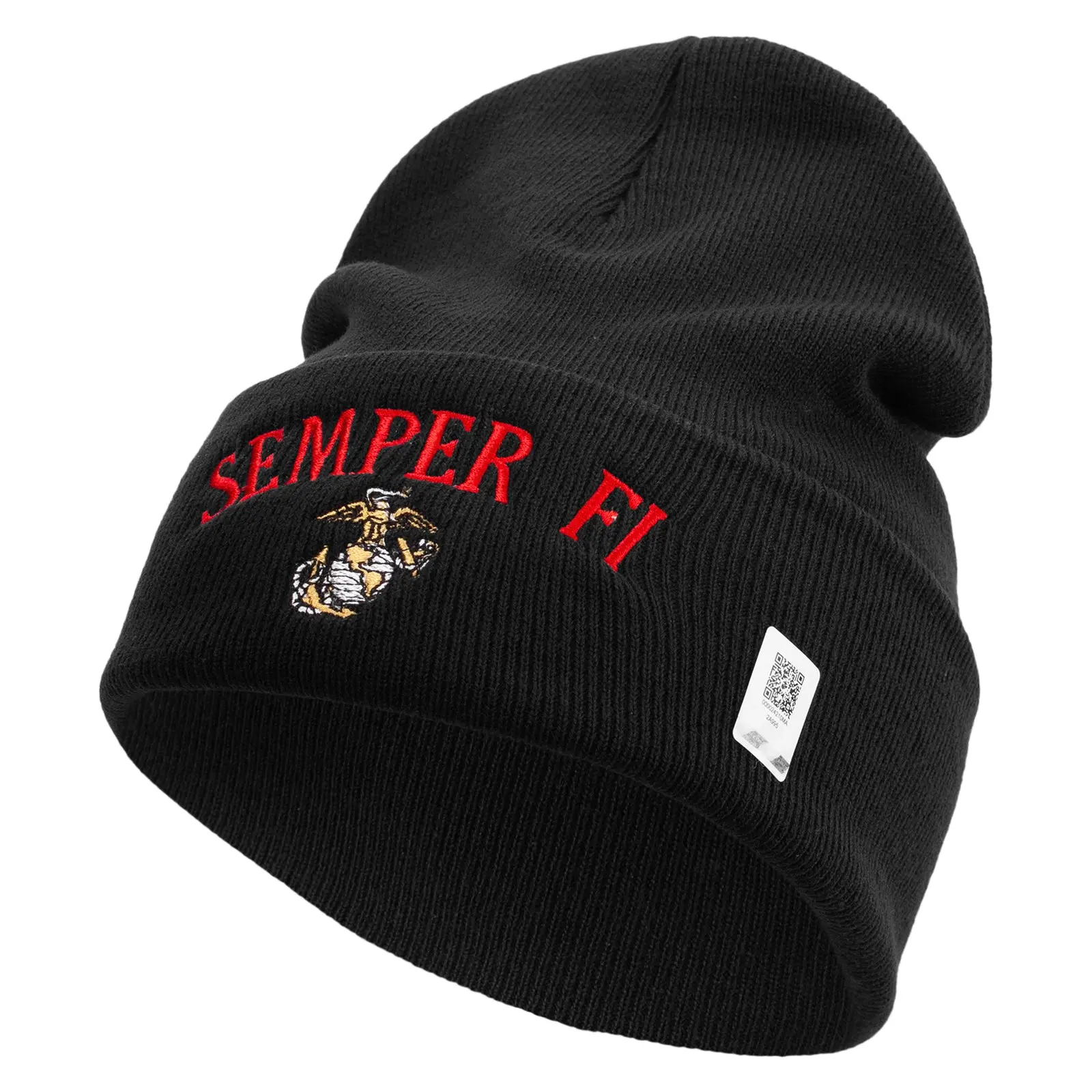 US Marine Semper Fidelis Logo Embroidered 12 Inch Solid Knit Cuff Beanie