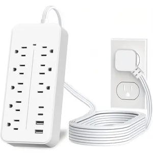 Flat Extension Cord Power Strip with 8 Outlets 4 USB Ports, Under Carpet, Multiple Outlets Overload Protection for Indoor, Home, Office, Dorm Room Essentials, White Summervibes