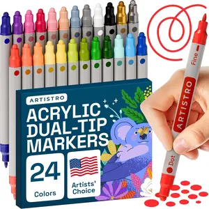 ARTISTRO 24 Dual Tip Acrylic Paint Markers, Acrylic Paint Pens, Fabric Markers for Textile, Rock, Glass, Wood, Paper, Ceramic, Canvas DIY Art Supplies Kit for Kids and Adults (Dual Tip Dot + Fine, 24)