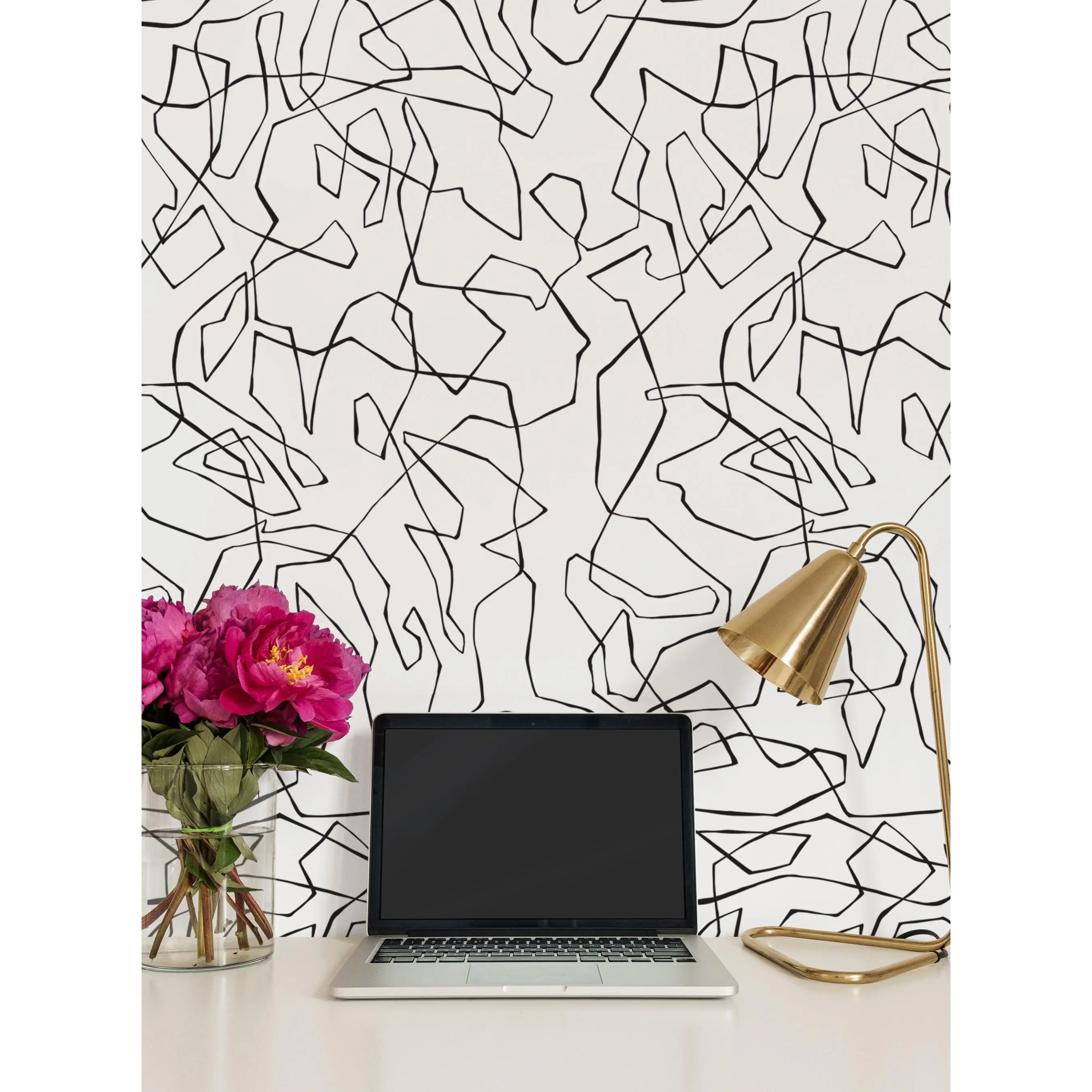 Abstract Entangled Lines Auto-Adhesive Peel-and-Stick Temporary Wallpaper - Renter-Friendly Accent Wall Decor, Home Inspo Room Art for DIY Room Makeovers, Contemporary Luxurious Exotic Look