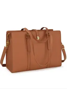 Women's 15.6 Inch Solid Color Laptop Bag, Large Capacity Business Office Bag, Waterproof Work Shoulder Bag, Fashionable PU Leather Zipper Bag with Adjustable Strap for Work & Daily Used