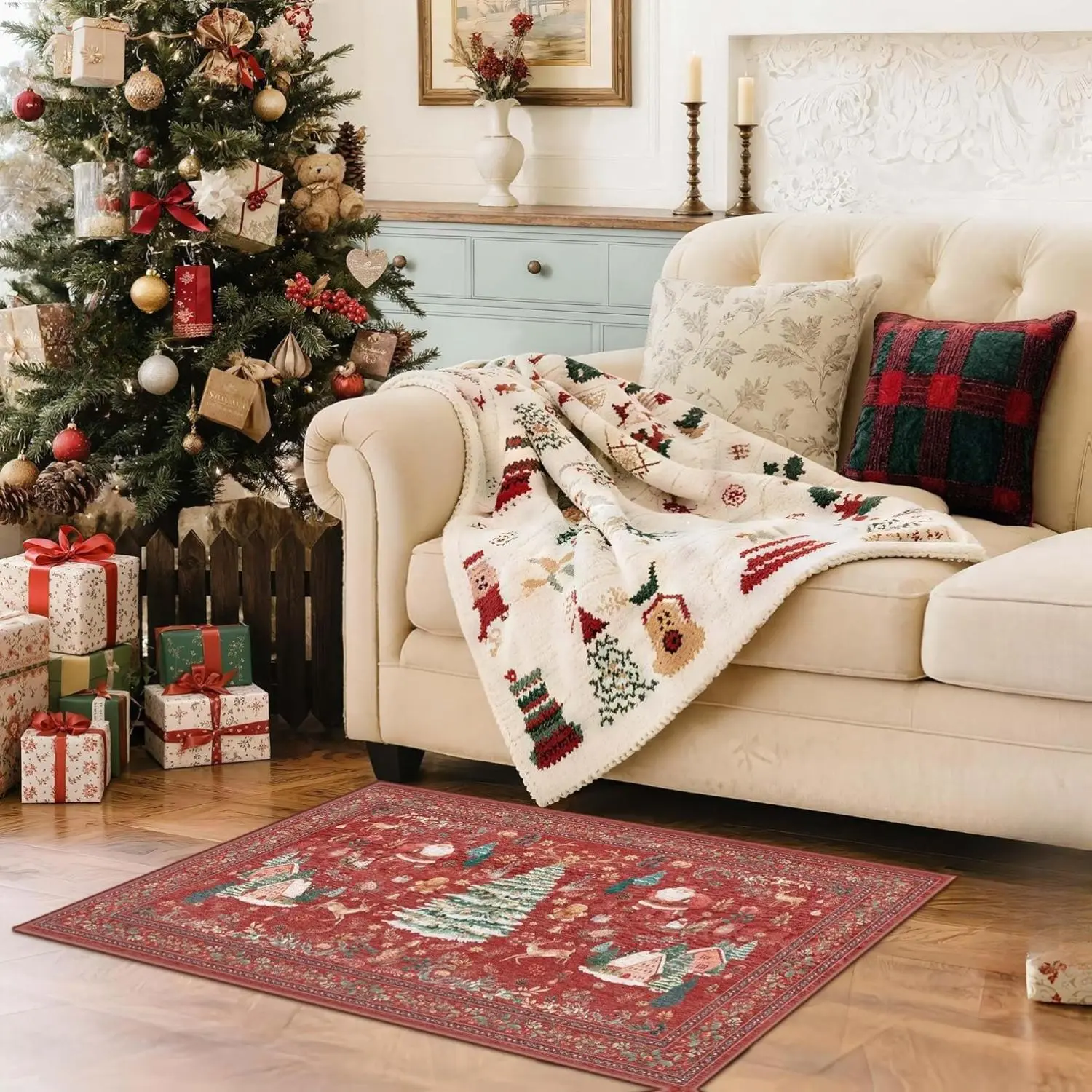 Kokia 2x3 Christmas Decorative Area Rugs Red Vintage Xmas Entryway