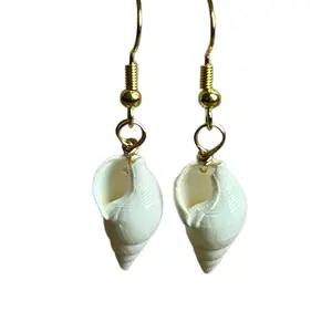 Dangling White Conch Shell Earrings - Gold-Toned Hooks & Natural Conch Design