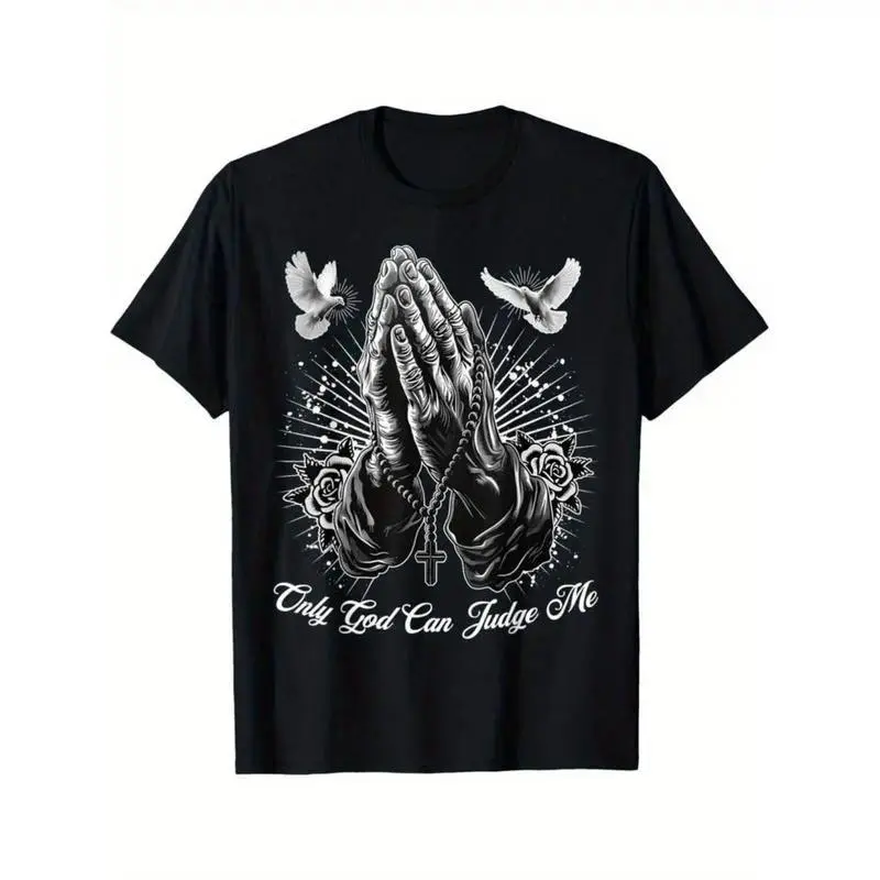 Only God Can Judge Me Prayer Hands Chicano Tattoo Doves T-Shirt