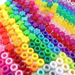 1000 count 6x9mm Glitter Pony Beads Shapes for Friendship Bracelet, Large Hole Assorted Kandi Beads in 5 Styles, , Heart, Butterfly, Flower, for Hair Braids,  Making