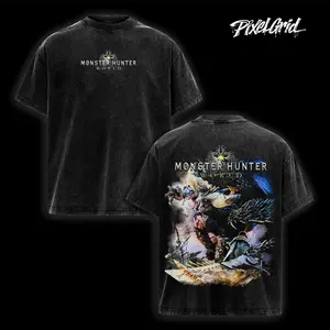 Monster Hunter World Nergigante Graphic Tee, Capcom Video Game Merch, Elder Dragon Hunter Vintage Washed, Oversized Heavyweight Cotton T-Shirt, MHW Streetwear, Gaming Fan Gift, Retro Action RPG Apparel