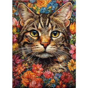 1pc Diamond Painting with Full Drill, Featuring an Artistic Vibrant Animal Cat Design for Home Decoration, Mosaic Craft Size 30*40Cm/15.75*11.81In
