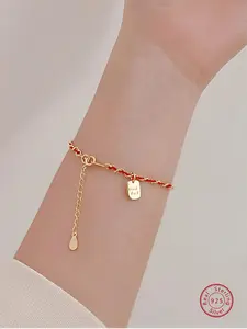 S925 Sterling Silver Cute  Charm Bracelet, Good Luck Pendant, Handmade Braided Rope Bracelet for Women & Girls, Fashion Jewelry for Party, Daily Decor, Exquisite Jewelry for Birthday Gift, Fashionable Bracelet