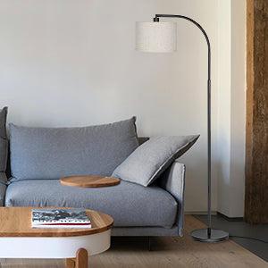 DEWENWILS Arched Floor Lamps with Adjustable Beige Line Lampshade, Standing Tall Arc Lamp for Living Room, Bedroom, Office, Simple Design Farmhouse Style (Black)-HLFL04E