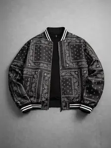 Streetwear Paisley Bandana Bomber Jacket Men Women Hip Hop Oversized Varsity Jackets Windbreaker Coat Unisex Harajuku Aesthetic Retro Print Outwear Spring Autumn Fashion Urban Clothing Casual Loose Baseball Jacket Multi-Colors Couple Style