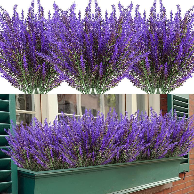 12-Piece Realistic Artificial Lavender Flowers UV-Resistant Weather-Resistant for Indoor Outdoor Decoration Lifelike Simulated Plants