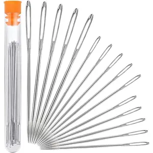 Hekisn Large Eye Sewing Needles, Sewing Needles, Stainless Steel Embroidery Thread Needle, Handmade Yarn Knitting Needles Leather Needle (15 Pieces)