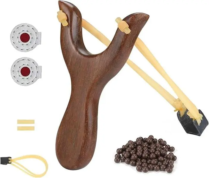 Classic Wooden Slingshot Toy Set, Outdoor Shooting Game for Adults, Complete Kit with 50 Balls and 2 Animal-Shaped Targets, Includes Balls, Recreation, Unisex Toy, Slingshot Game, Traditional, Classic Shape, 50 Shots To Play, Animal Targets