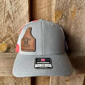 Richardson Original 112 Trucker Adjustable Hat with Leather Patch Gray Red