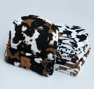 Trendy Cow Pattern Cuffed Beanie – Warm and Fashionable Knit Hat for Winter, Unisex Design for Men, Women, and Couples Cow Beanie Y2k Beanie Cow Print Beanie Cute Hat Graphic