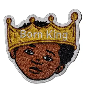 Born King Patch to Iron or sew on for All Fabrics | Handsome Black boy Fabric Applique Hair Sticker to Iron on for Little boy Patch for Clothing and Backpacks | 3"x3 inches (Born King)