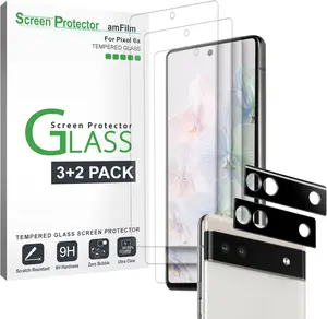amFilm Screen Protector for Google Pixel 6/6A -5G(2022)/7a/7Pro/6Pro/8/8Pro, with 2 Pack Camera Lens Protector, 0.33mm Thickness, HD Clear, Anti-Scratch Bubbles-Free, Glass, 3+2 Pack