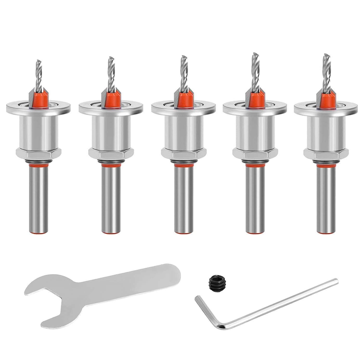 Countersink Drill Bit Set 5Pcs(2.8/3.0/3.2/3.5/4mm), Woodworking Countersink Drill Bits with Adjustable Bit Depth Stop for Wood.(8mm Countersink Diameter)
