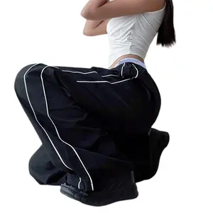 Womens Drawstring Sweatpants Side Striped Elastic Waistband Casual Pull On Long Pants