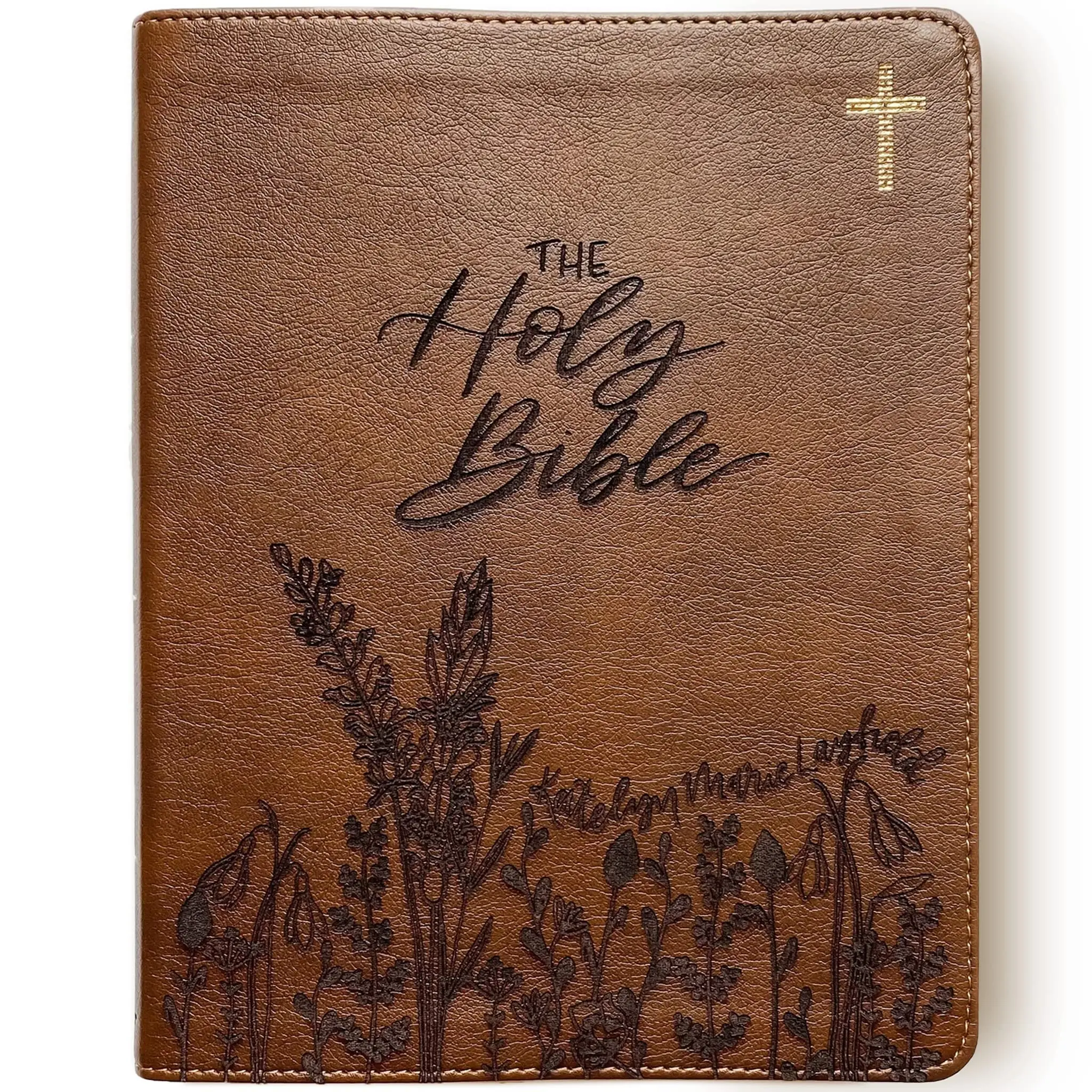 Personalized NIV Journaling Bible - Brown - Holy Bible with Wildflowers - Hand Lettered and Engraved