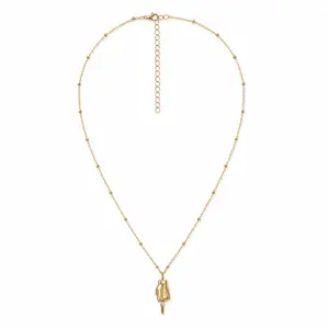 14K Gold Plated Beaded Chain Necklace with Sparkly Hand Pendant - Women's Costume Jewelry Gift