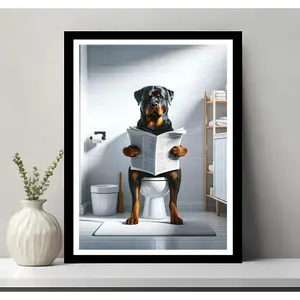 Rottweilerr Wall Art, Funny Bathroom Decor, Rottweiler In Toilet, Animal In Toilet, Petshop Art, Dog Art, Rottweiler Gift