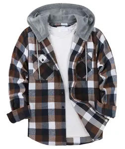 ZITY Men's Flannel Hooded Plaid Shirt Jacket with Pockets Long Sleeve Casual Button Down Medium Size Stylish Winter Coat Classic Checkered Design Classic Menswear Checkered Small Sweatshirts Tops Checked