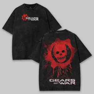 Gears of War art Game Washed Tshirt Oversize 2 Sided Cotton unisex graphic game movie Tops graphic tee game acid wash clothing merch unisex game day trendy game day Casual Menswear casual unisex apparel cotton t-shirt gift