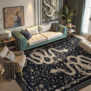 Bohemian Vintage Snake Floral Print Carpet Mat, High-Quality Creative Art Fashion, Foldable Non-Slip Easy Clean, Bohemian Style Rugs, Boho Style Rug, Bohemian Area Rug