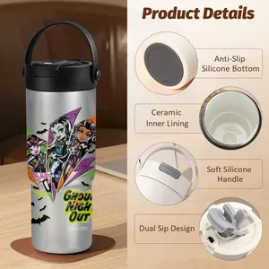 Cartoon M-Monster High Vacuum Flasks New Upgrade Multi-Use Insulated Travel Mug – Ceramic Lined Tumbler with Tea Infuser, Hidden Straw & Non-Slip Base, Vacuum Cold Retention Coffee Water Bottle 700ml