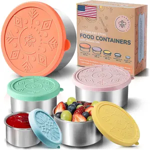 - Stainless Steel Containers with  - Set of 5, Bright Collection - Leakproof Stainless Steel  Containers - Nesting Snack Holders - Metal Lunch Box - Portable &  Meal Kit