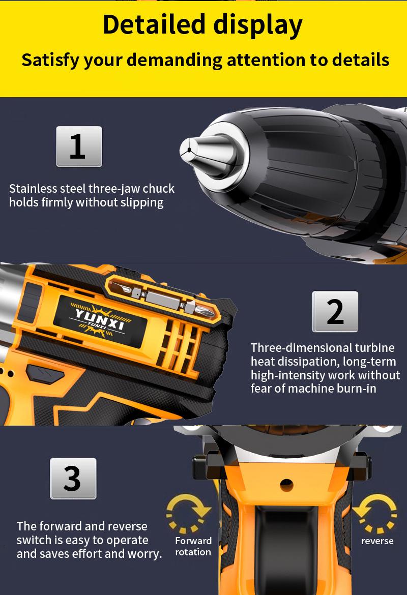 21V household multifunctional wireless drill tool set, impact drill, drill with work light, equipped with 1 or 2 batteries and quick charger, optional drill set and box, screwdriver, tape measure, drill set suitable for home maintenance, men's gift
