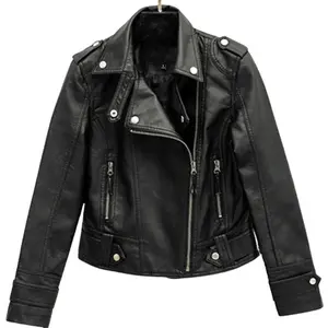 Fashion Leather Jacket Women Turn Down Collar Short Coat Zipper Long Sleeve New In Jackets 2025 Chic Streetwear Motorcycle Tops