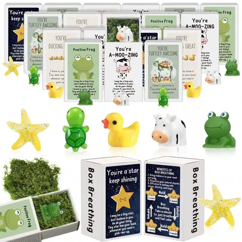 25/35/50 Pcs Mini Figures Set Positive Gifts Resin Animals Ornament with Emotional Box Packaging Motivational Desktop Decor for Office Workers Colleagues Friends Students Birthday Party Favors Perfect for Labor Day Gift