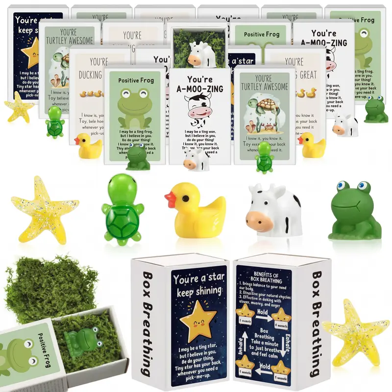 25/35/50 Pcs Mini Figures Set Positive Gifts Resin Animals Ornament with Emotional Box Packaging Motivational Desktop Decor for Office Workers Colleagues Friends Students Birthday Party Favors Perfect for Labor Day Gift