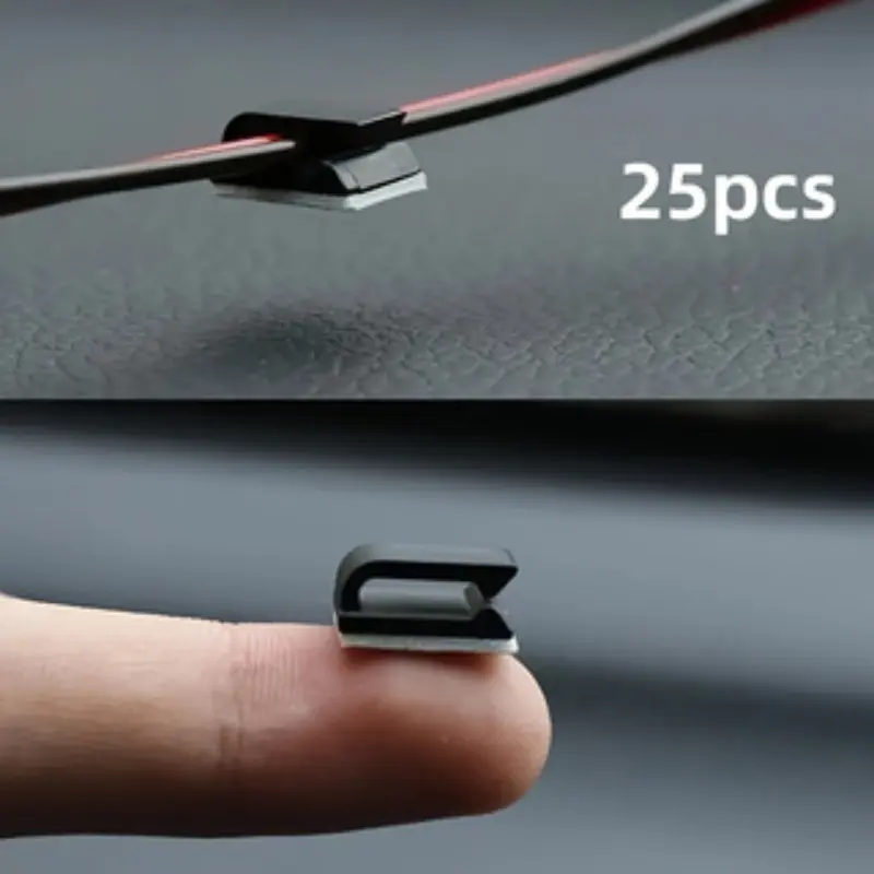 25 Self-Adhesive Car Cable Management Clips, Wall Mount Wire Organizer, Cord Storage, Durable Plastic Cord Holder for Vehicle Interior Organization