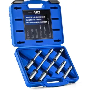 6pc 3/8" Drive Magnetic Swivel Spark Plug Socket Set, Thin Wall Spark Plug Sockets with 9/16" 5/8" 14mm 16mm Sizes, Cr-V Steel Magnetic Spark Plug Socket Set with 6 Point & 12 Point