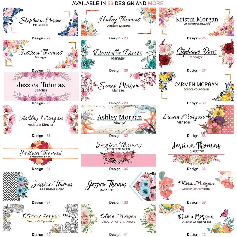 Acrylic desk Name Plate with nature ornament for office decor, gift for coworker, friend, personal sign