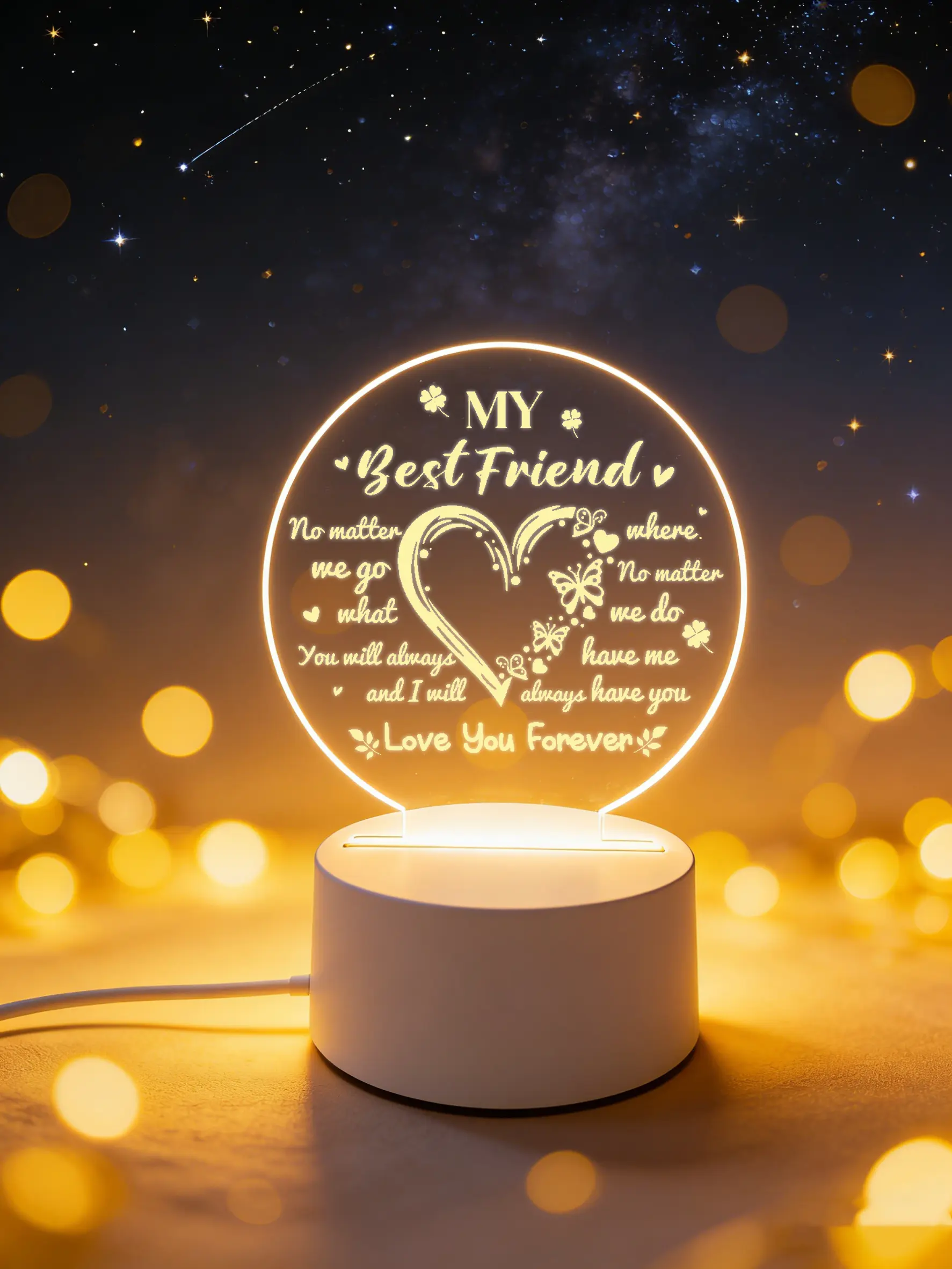 LED Night Light for Best Friend - Warm Glow USB Powered Decor with On/Off Button Durable Energy Efficient Gift for Teen Girls Graduation Bedroom Accessories