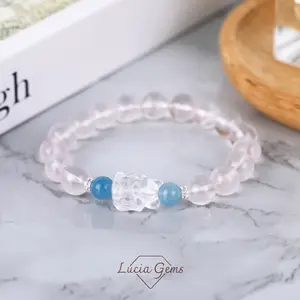 The Silk Petal Natural Crystal Bracelet Lucia Gems - Daily & Special Occasions - Free Deluxe Gift Box with Rose Quartz | Aquamarine crystals - Black Friday Deal- Holiday Gift - Christmas Gift - Trending ltem Under $30