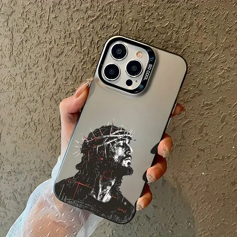 Jesus Son of God Christian Pattern Silicone Smartphone Case, Shockproof Anti-Scratch Durable PC Back Cellphone Cover for iPhone 16 15 14 Pro Max 13 12 11 XR XS Plus, Handheld Mobile Phone Accessories Gift for Men Women