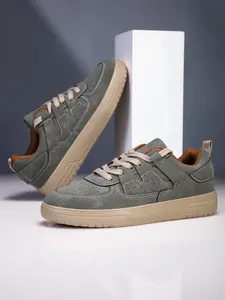 Men's Vintage Olive Thick Sole Sneakers, Trendy Versatile Casual Trainers, Comfortable Fashion Footwear for Daily Wear