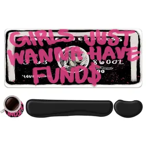 4pcs Graffiti Girls Just Wanna Have Funds Mouse Pad + Keyboard Wrist Rest + Ergonomic Mouse Pad + Coaster Set, Office Accessories Set, Computer Mat for Desktop Decoration, Suitable for Home Office Gaming, Non Slip Mousepad