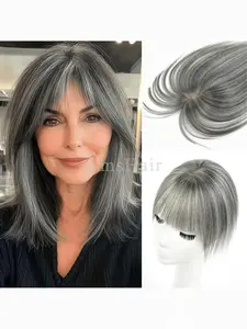 Women's Real Hair Top Replacement Piece, Natural Straight Hair, Breathable Lace Net Base, Invisible Patch for Baldness, Sparse Hair, Volume Style