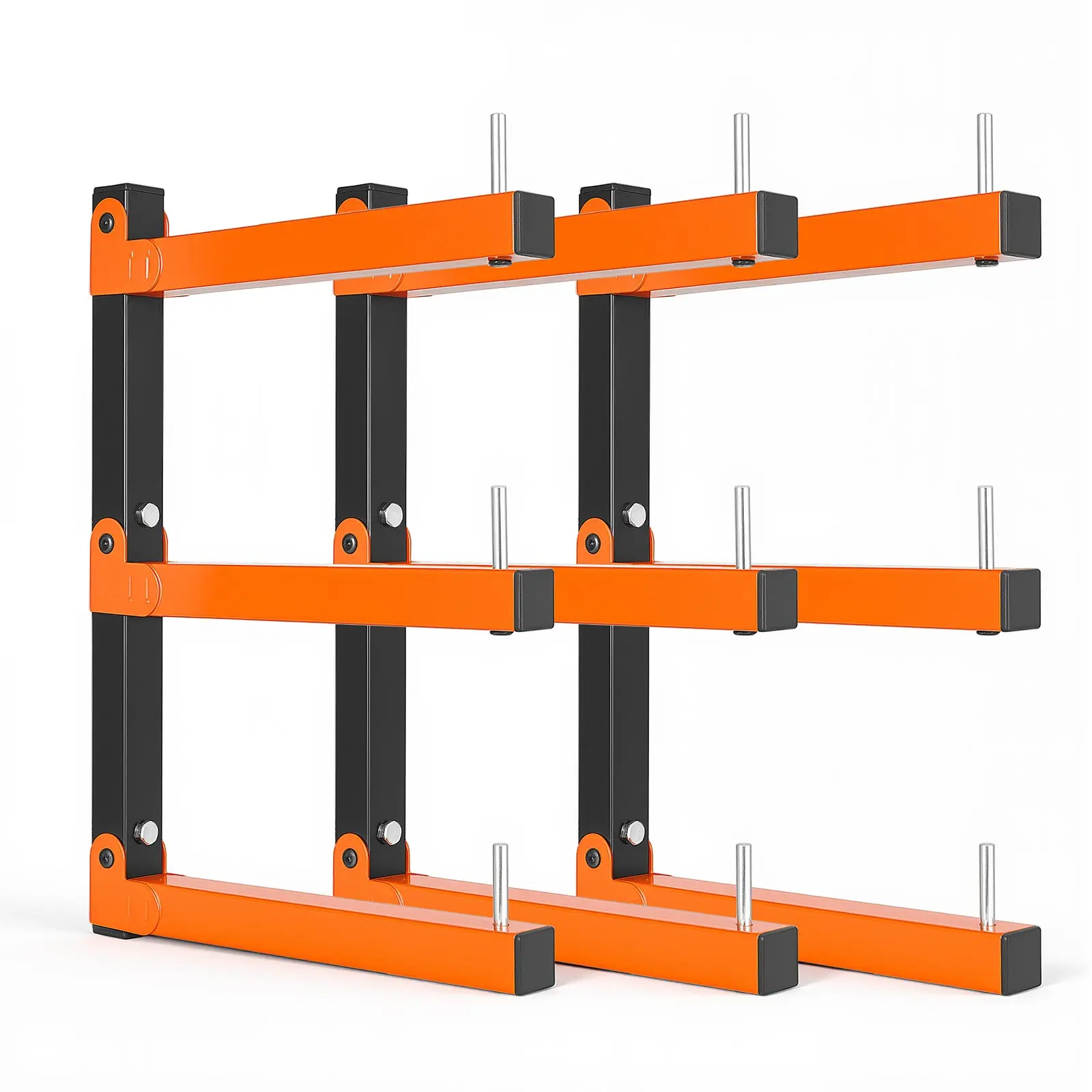 VEVOR Lumber Rack, 3-Tier 3-Pack 110 lbs per Tier, Foldable Wood Storage, Wall-mounted for Garages, Workshops, Warehouse, Basement, Heavy-Duty Cantilever Arms, Locking Pins, Steel, Orange & Black