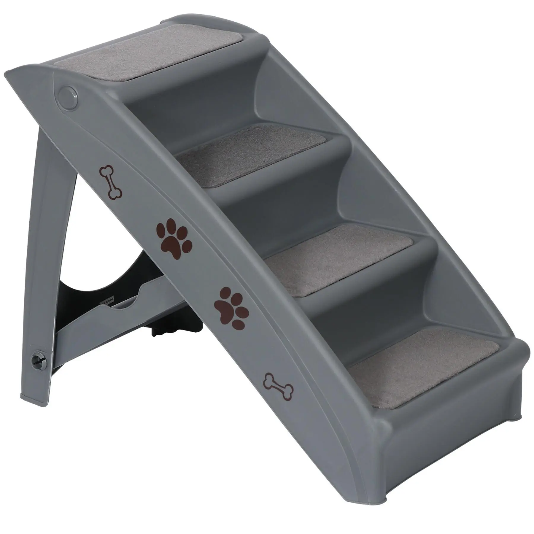 LEMY 4 Steps Pet Stairs Ladder Washable Foldable Steps for Dogs and Cats Dark Grey