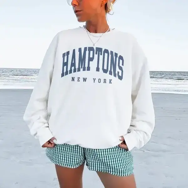Hamptons City Sweatshirt - New York Pullover, Vintage Varsity Aesthetic, Trendy Travel Destination Gift, Unisex Crewneck Sweatshirt, Womenswear